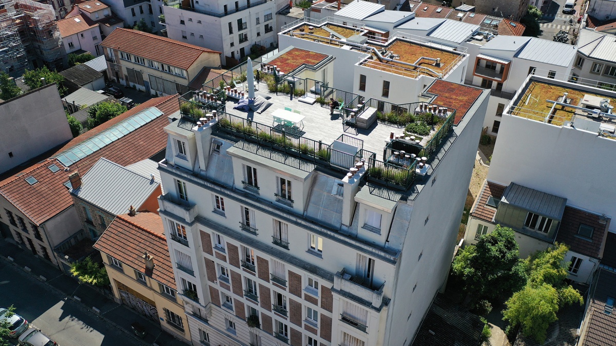 Cration et amnagement d'un Rooftop de 150 m2 : Vue arienne terrasse paris 4