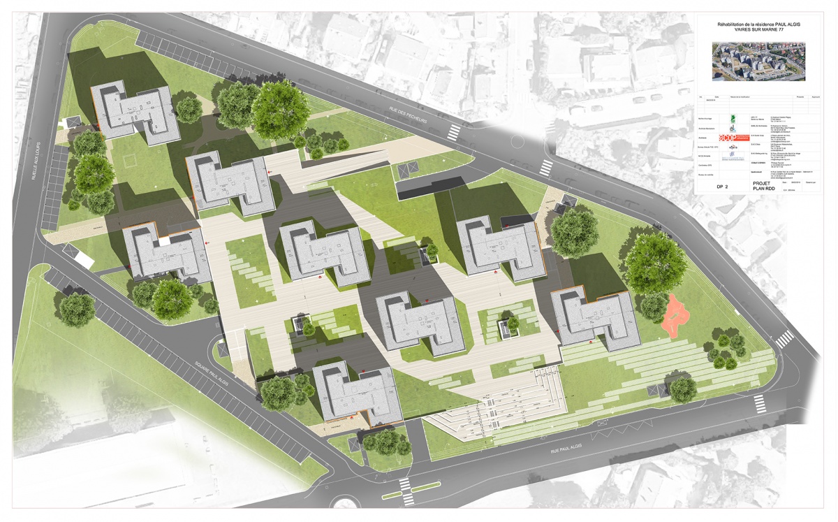 Rhabilitation de 213 logements sociaux + amnagement paysager  Vaires-sur-Marne : Vaires-Paul-Algis-Plan masse projet 200