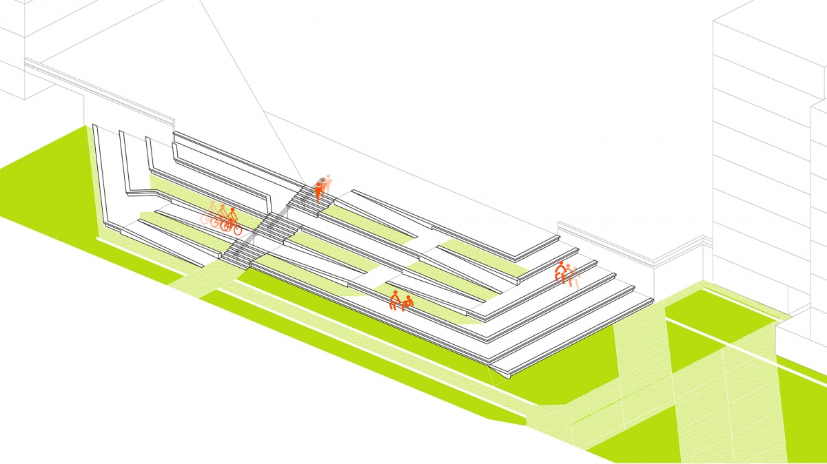 Rhabilitation de 213 logements sociaux + amnagement paysager  Vaires-sur-Marne : Vaires-Paul Algis-Axo rampe projet illus