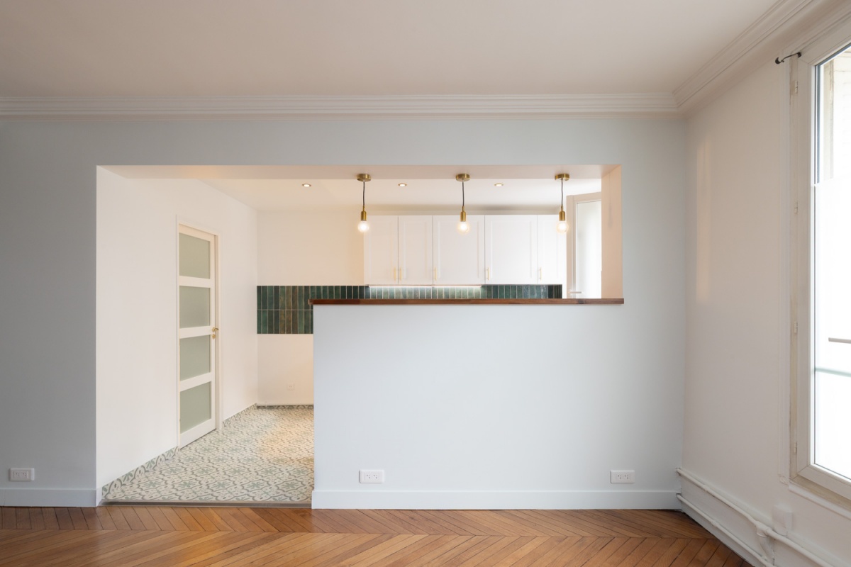 Rnovation d'appartement IDF : Vue Salon sur mur porteur ouvert - Aprs