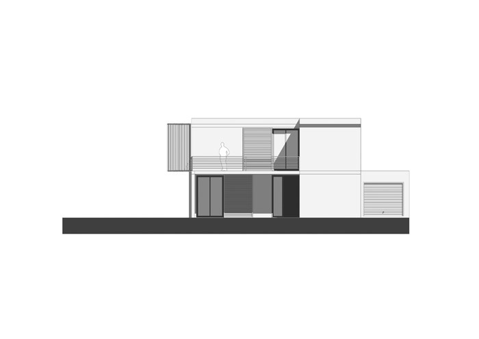 Maison contemporaine  Chanteloup (77) : Faade Est : entre abrite par la terrasse.