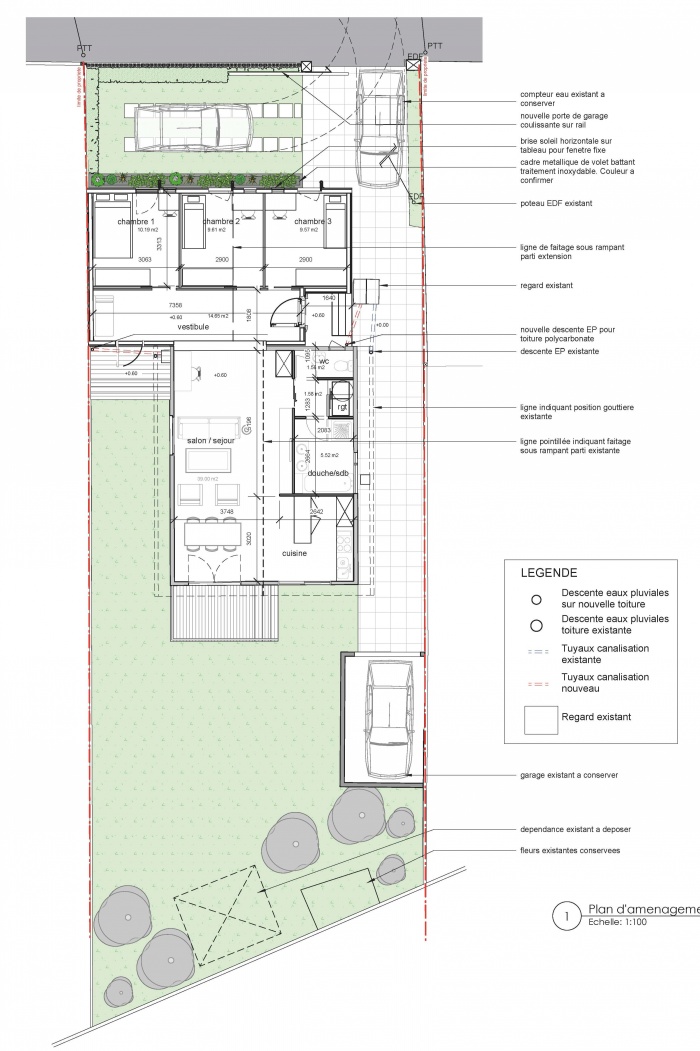 Maison V- une extension en bois : plan RDC