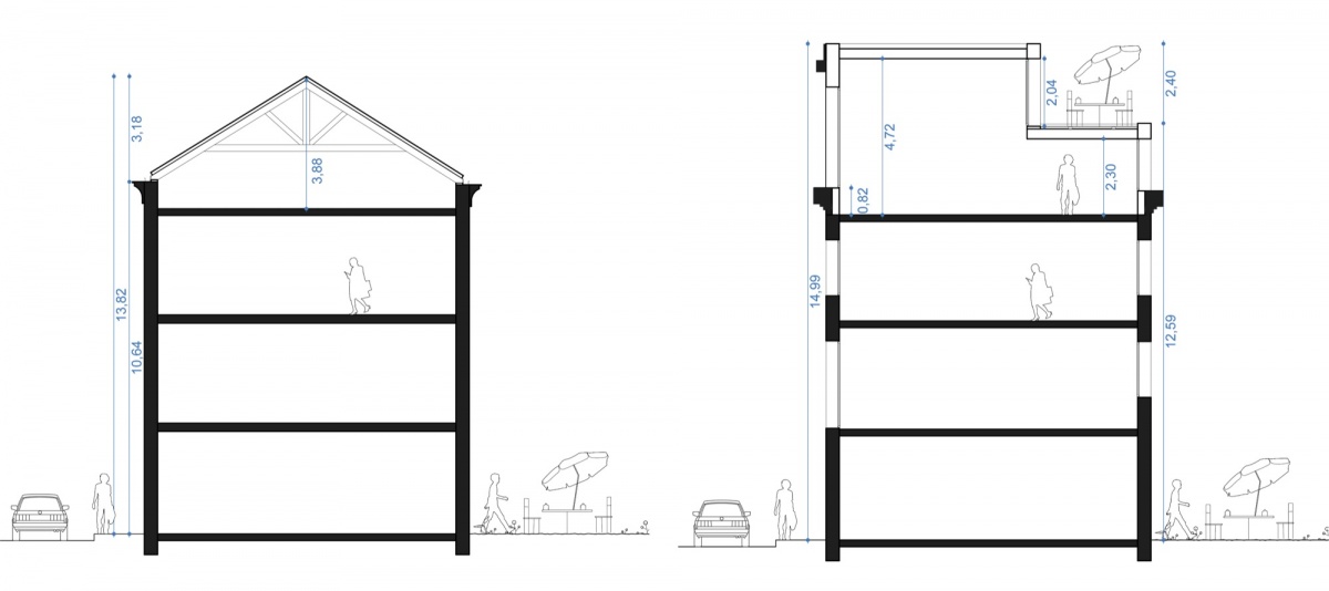 Surlvation pour cration d'un duplex avec terrasse : SAINT OUEN coupes